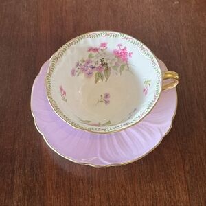 Shelley Floral Teacup and Saucer Set - Purple and Gold